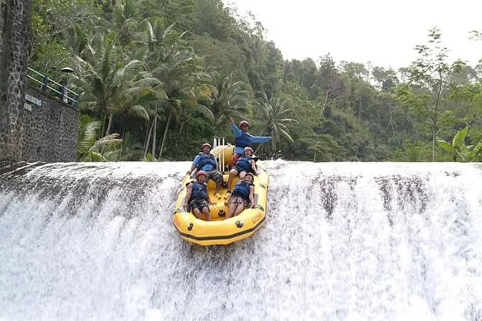 Pemandangan tebing hijau saat rafting di Ubud